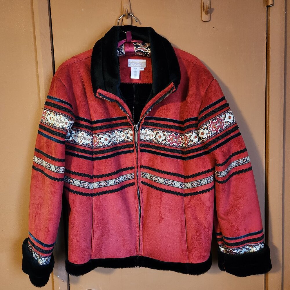 COLDWATER CREEK Red Faux Suede Sherpa Lined